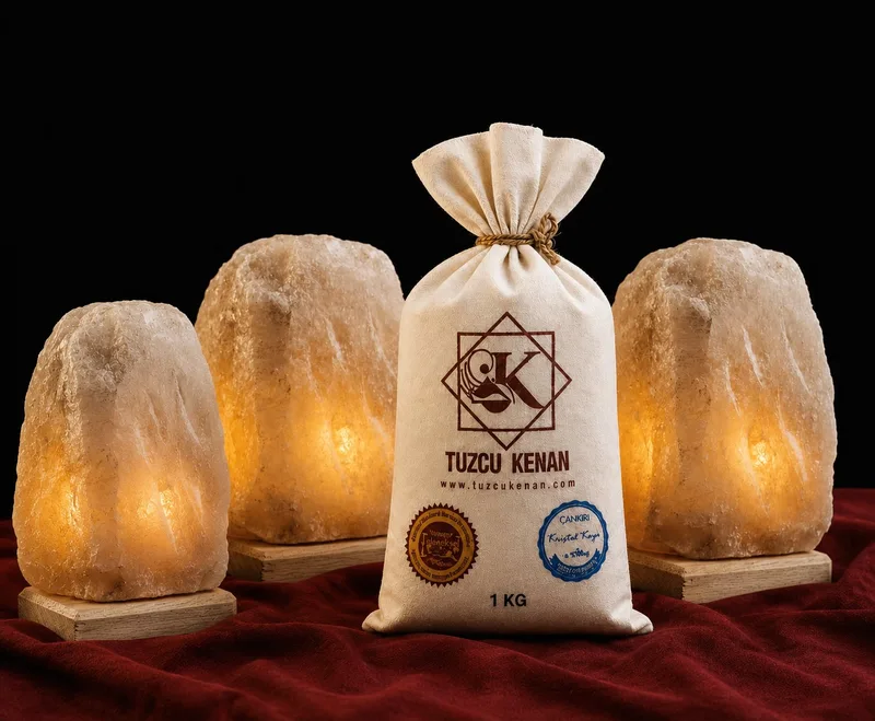 3'lü Gri Tuz Lambası ve 1 Kg Yemeklik Kaya Tuzu Seti
